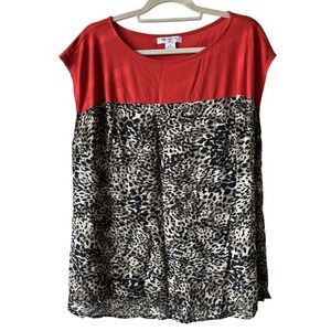 Liz Claiborne Red Animal Cheetah Print Rayon Blend Lightweight Tunic Top Size 1X